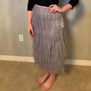 Grey Polka Dot Tulle Ruffle Skirt